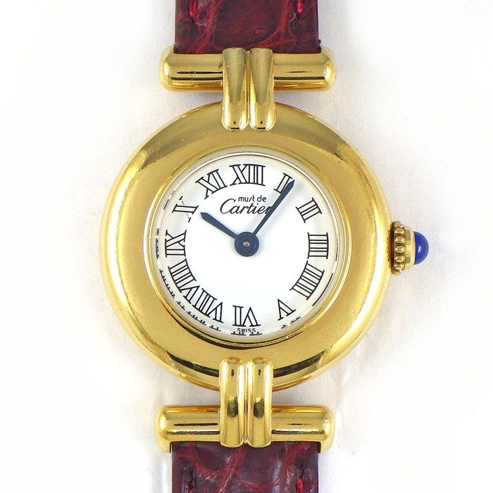 カルティエ Cartier 腕時計 マスト コリゼ SM ヴェルメイユ ローマンインデックス ホワイト文字盤 GP SV 925 レッド アリゲーター レザーベルト クオーツアナログ