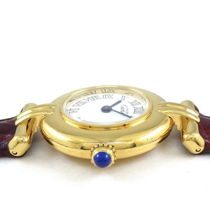カルティエ Cartier 腕時計 マスト コリゼ SM W1011554 ヴェルメイユ ローマンインデックス ホワイト文字盤 GP SV925 レッド アリゲーター レザーベルト クオーツアナログ