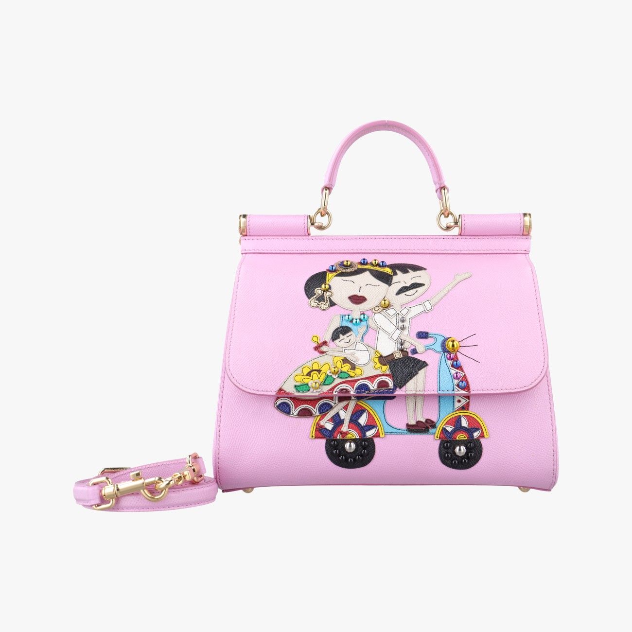 ドルチェ＆ガッバーナDolce - Gabbanaミス シシリー ファミリー ピンク×マルチカラー レザー 40