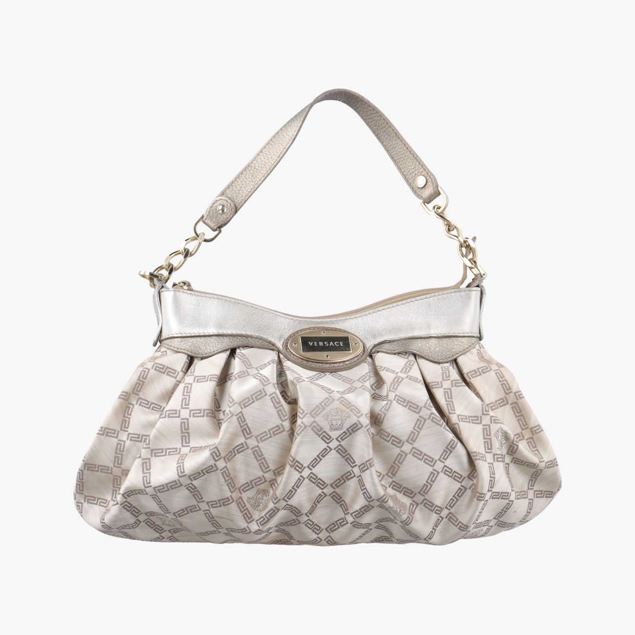 ヴェルサーチェ ヴェルサーチ VERSACEラ メドゥーサベージュ×マルチカラーキャンバス × レザー