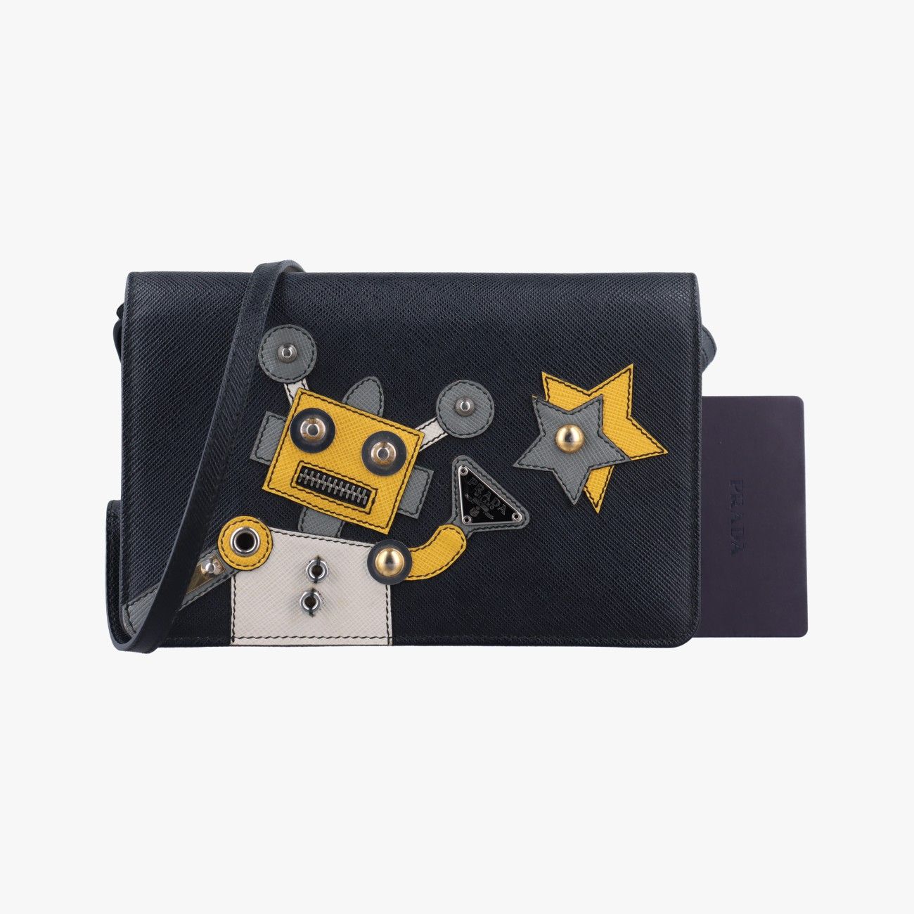 プラダPradaロボットロゴブラックサフィアーノレザー62