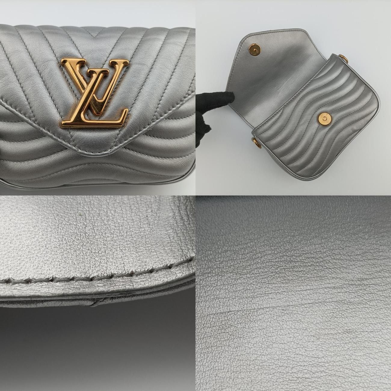 ルイヴィトンLouis Vuittonニューウェーブ ミュルティ ポシェット シルバー レザー M57864 ICチップ DECORATOM_COM_BR