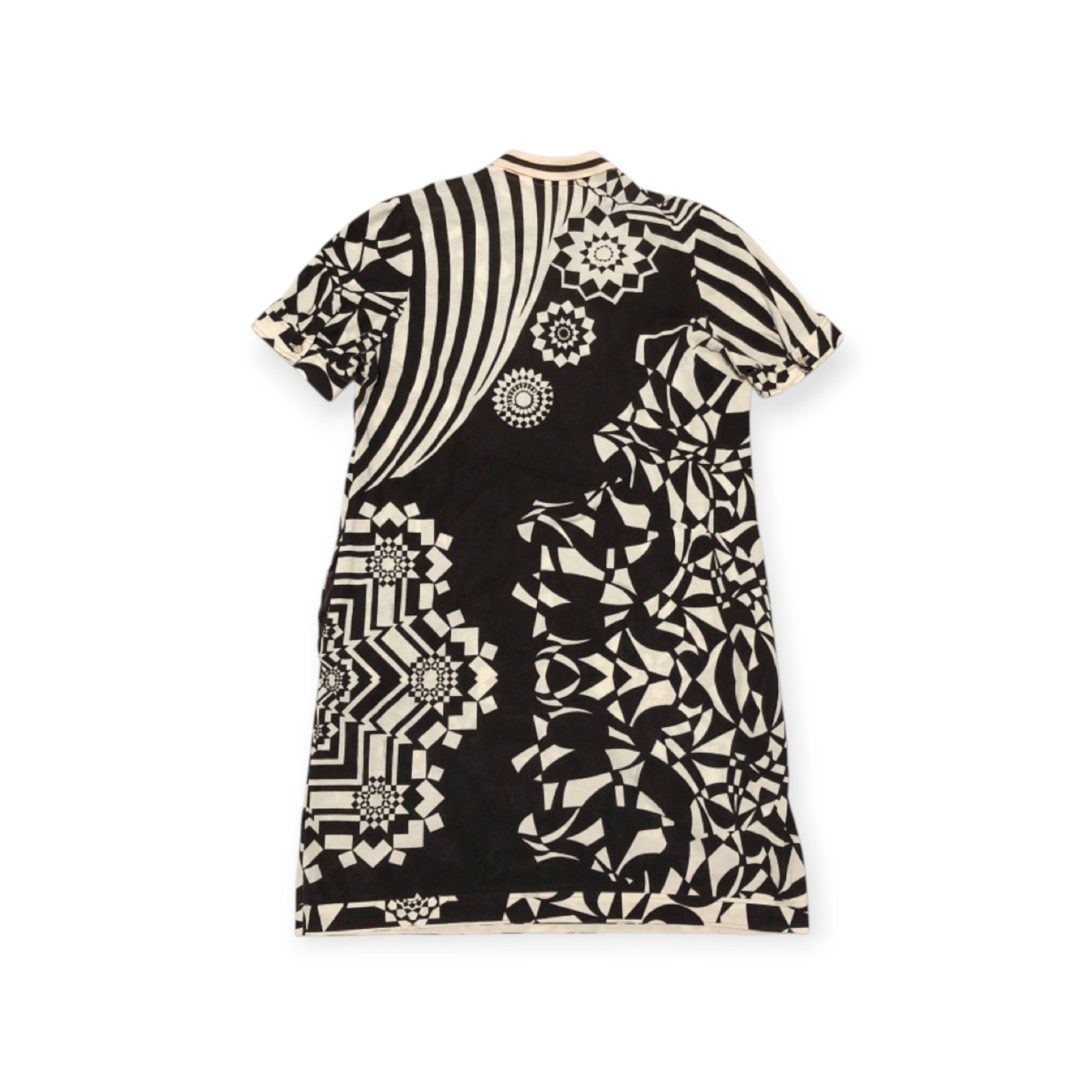 LEONARD レオナール ポケット付 ポロシャツ ワンピース ロング 総柄 ブラウン サイズ42 ゴールドベージュボタン コットン