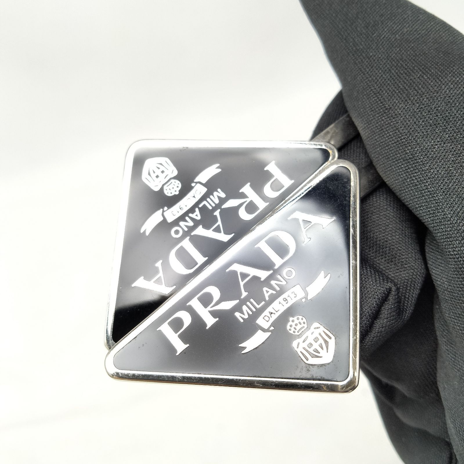  PRADA プラダ トライアングルロゴ ヘアピン シルバー×ブラック 1 IF 051 ヘアピン ヘアアクセサリー