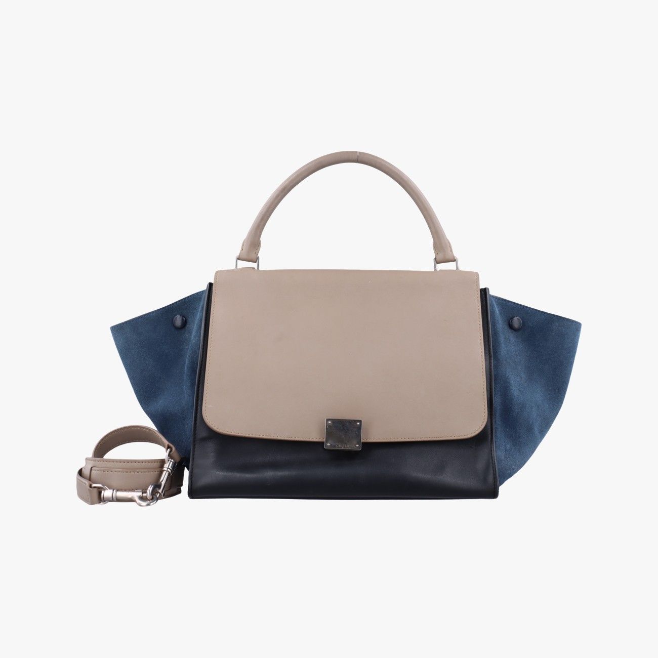 セリーヌCelineトラペーズ ベージュ×ブラック×ブルー スエード×レザー S-SN-1102 S-CU-0123
