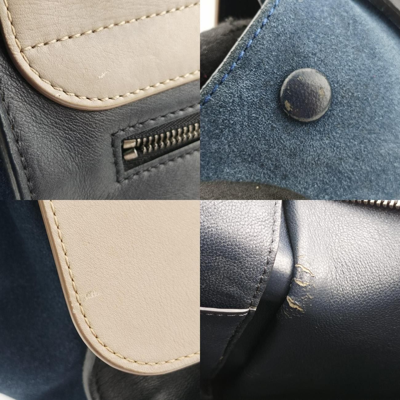 ベージュ×ブラック×ブルー スエード×レザー