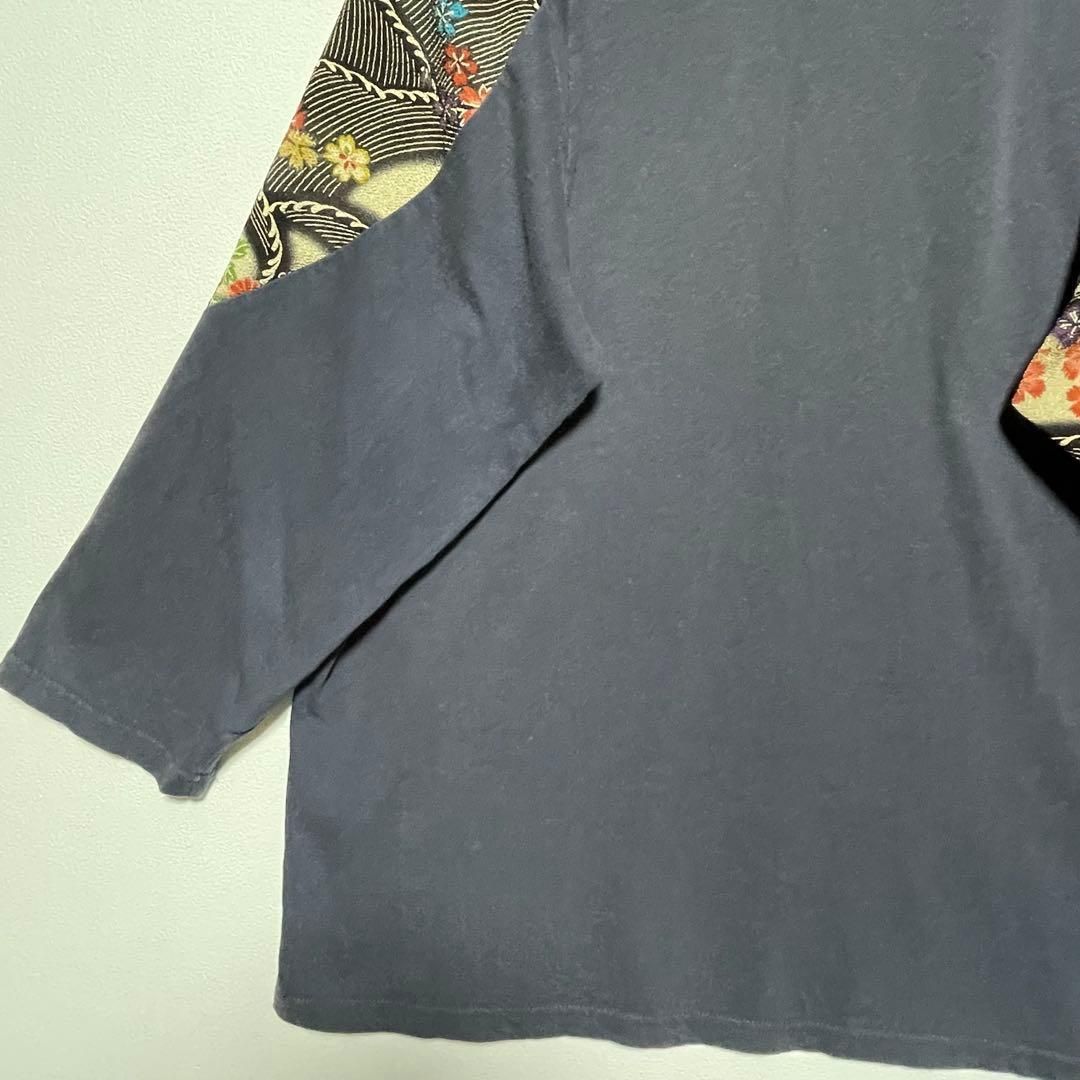 泥棒日記 七分袖 Tシャツ カットソー 異素材 和柄 桜 花柄 パープル 