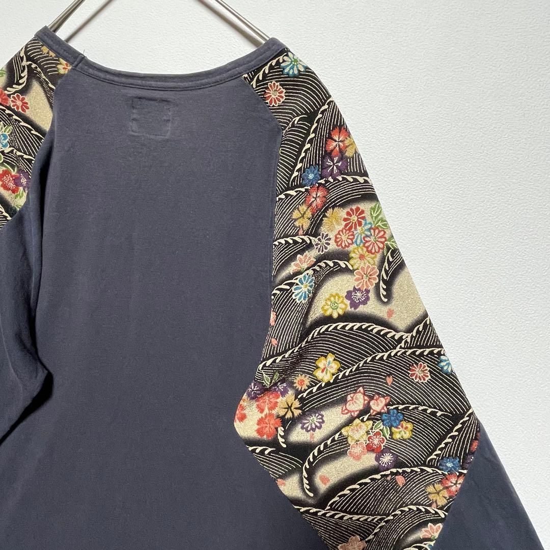泥棒日記 七分袖 Tシャツ カットソー 異素材 和柄 桜 花柄 パープル 
