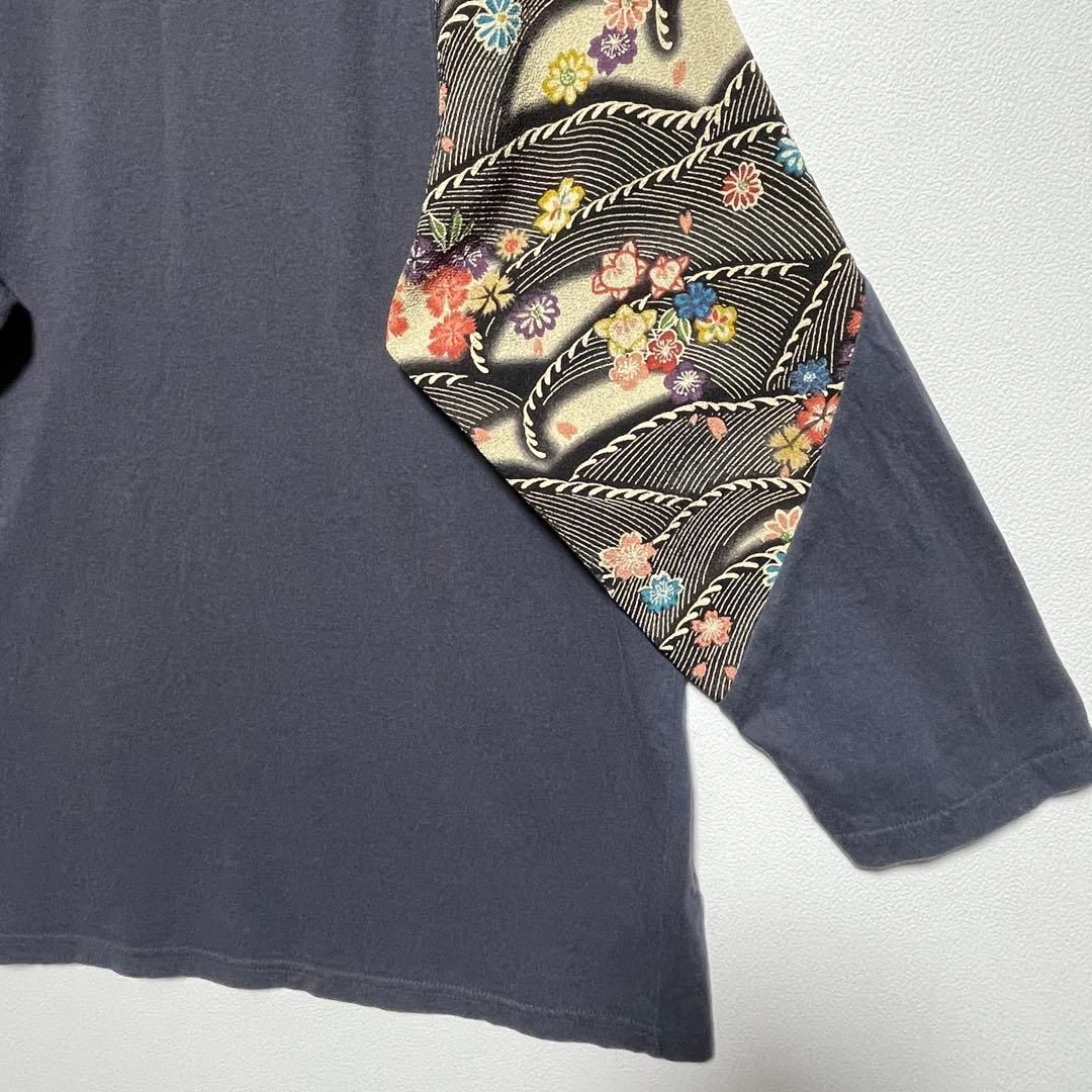 泥棒日記 七分袖 Tシャツ カットソー 異素材 和柄 桜 花柄 パープル 