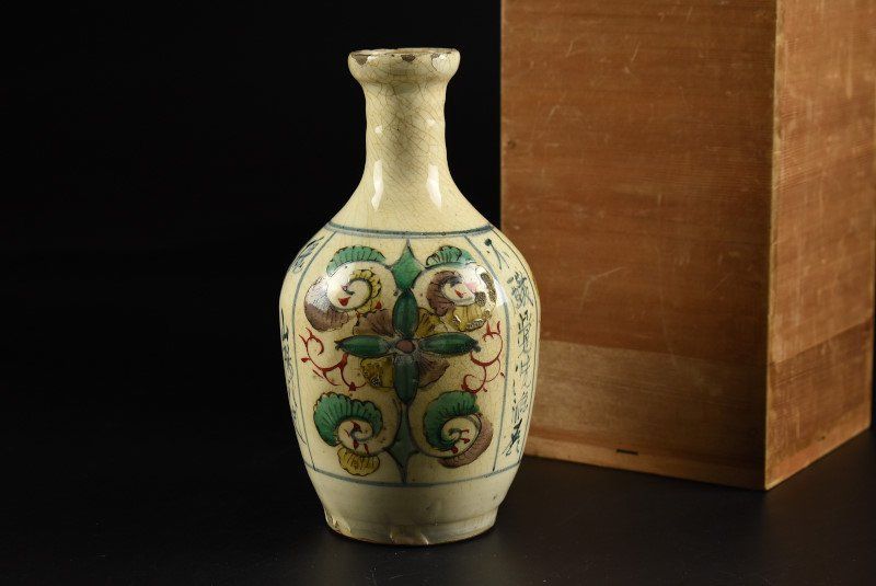 蔵A4425 古美術 粟田焼 色絵 徳利 江戸時代