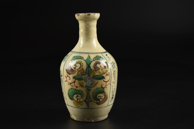 蔵A4425 古美術 粟田焼 色絵 徳利 江戸時代