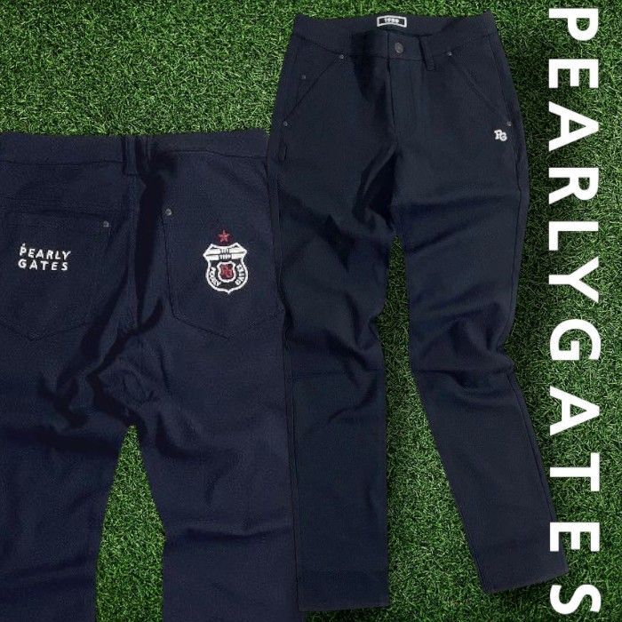 PEARLY GATES パーリーゲイツ ゴルフ Peドビー クリーンポケット 無地 ストレッチ ロングパンツ ゴルフウェア レディース 055-2231692 定価2.4万 ネイビーブラック ▲027 51010w04