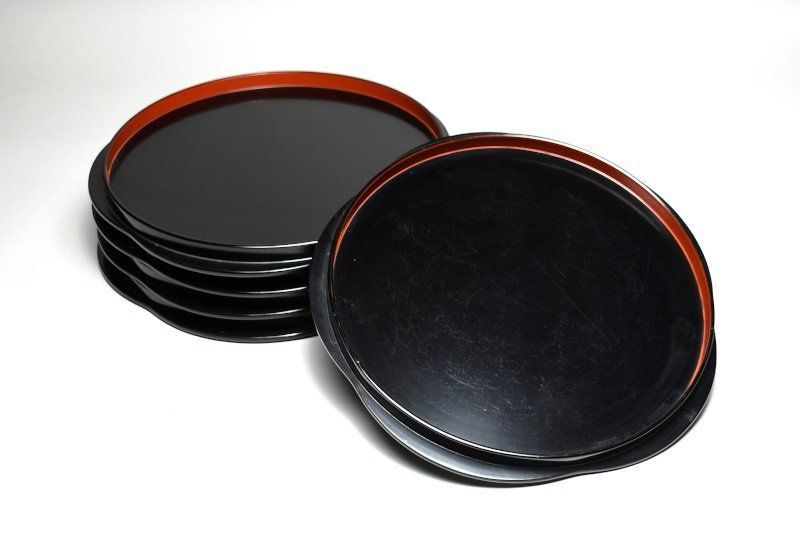 蔵A4416 木製梅型 会席盆 御膳 吸物膳 五客