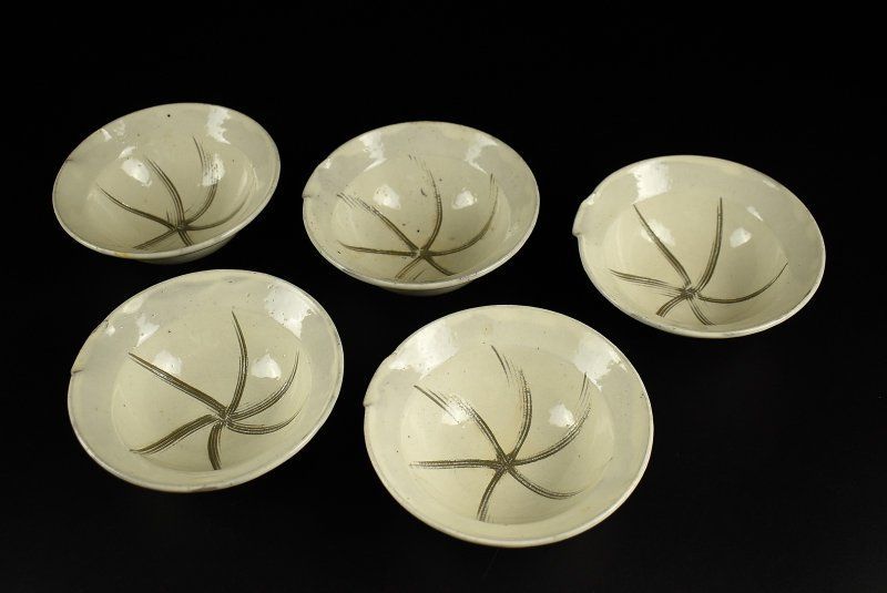 蔵A4405a 唐津 粉引 中里隆 片口向付 小鉢 五客