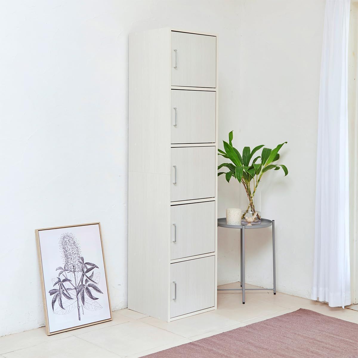 白井産業 収納棚 ラック ストッカー 5段の扉付き収納 同シリーズで 自由自在 一人暮らしの部屋や狭いスペースにぴったりサイズ ホワイト 白木目 ベーシックデザイン 幅43×奥行39.3×高さ179.7cm FUL-1845 5D WH フ