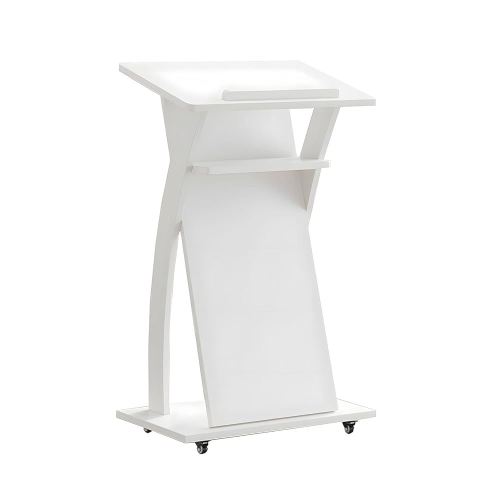 訳あり 外箱段ボールにキズ 汚れアリ 中身は です 演台 演説台 司会台 木製 キャスター付き ホワイト 60×40×106cm 厚18mm