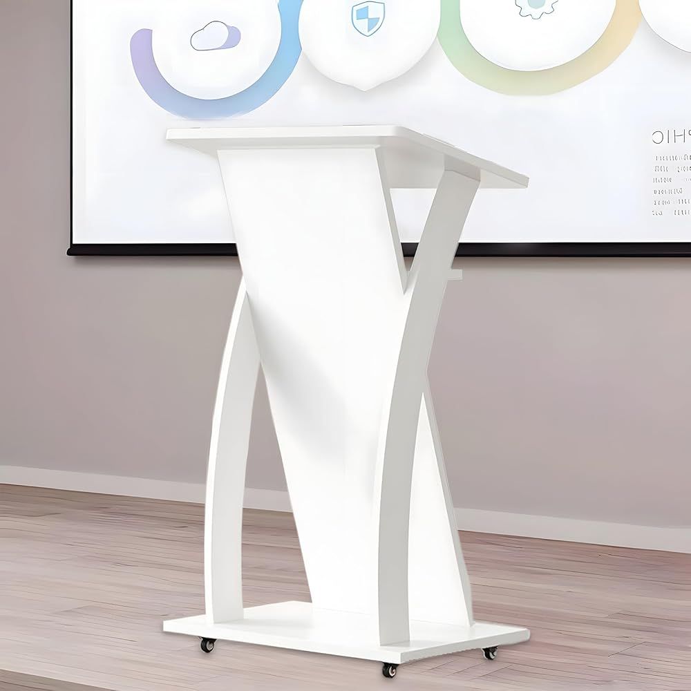 外箱段ボールにキズ 汚れアリ 中身は です 演台 演説台 司会台 木製 キャスター付き ホワイト 60×40×106cm 厚18mm