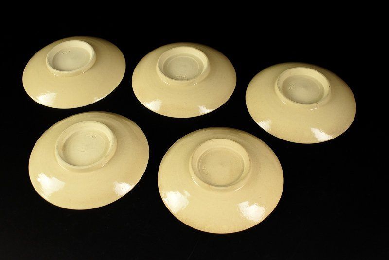 蔵A4360 三浦竹軒 造 色絵草花図 絵替銘々皿 小皿 五客 共箱