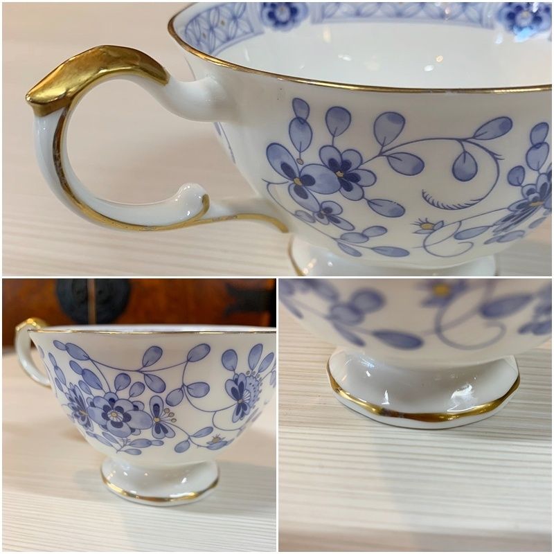 【ナルミ陶器】ミラノ カップ＆ソーサー２客 青花×七宝 金彩 花リム ナルミ ミラノ青と白の花柄カップ・ソーサー2客セット - メルカリ
