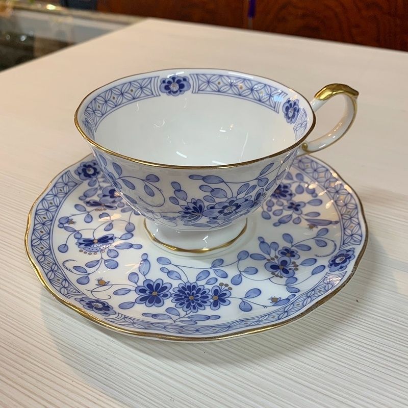 ナルミ ミラノ カップ＆ソーサー 2客 ペアセット 紅茶 ブルー 花柄