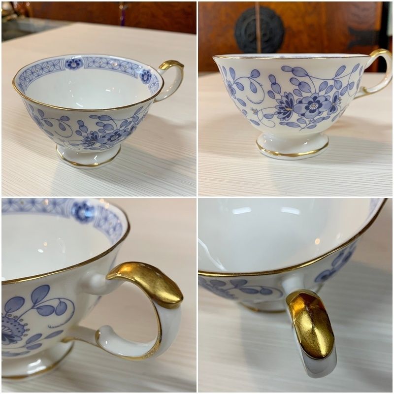 【ナルミ陶器】ミラノ カップ＆ソーサー２客 青花×七宝 金彩 花リム NARUMI｜【公式】ミラノ ティーカップ&ソーサーセット 210cc 2人用