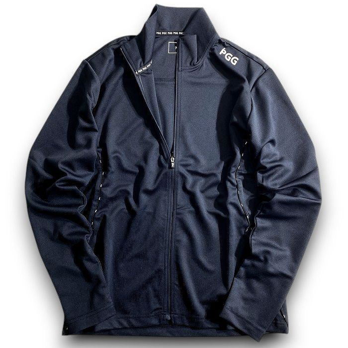 早い者勝ちの限定セール。 PGG by PEARLY GATES パーリーゲイツ ゴルフ 日本製 吸水速乾 ニットデニム ツイル調 ロゴパイピング ダブルジップ 長袖 カットソー ライトアウター ゴルフウェア 268-2262001 定価2.5万 ネイビー ▲028 50926w12