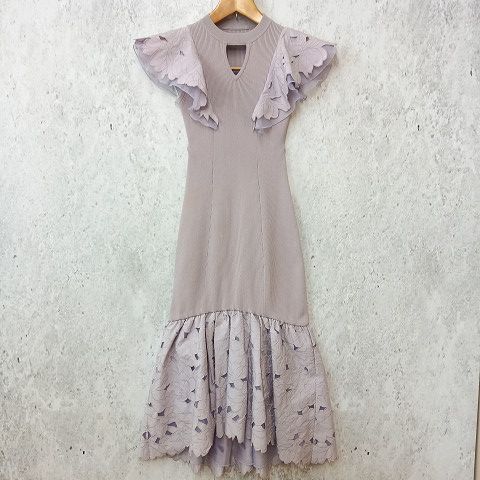 eimy istoire エイミーイストワール ニットワンピース ノースリーブ レース リブニット オリジナル柄 ロング丈 パープル Fサイズ □〇