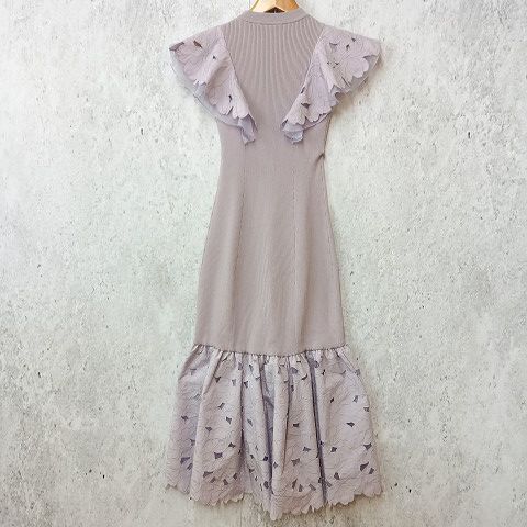 eimy istoire エイミーイストワール ニットワンピース ノースリーブ レース リブニット オリジナル柄 ロング丈 パープル Fサイズ 〇