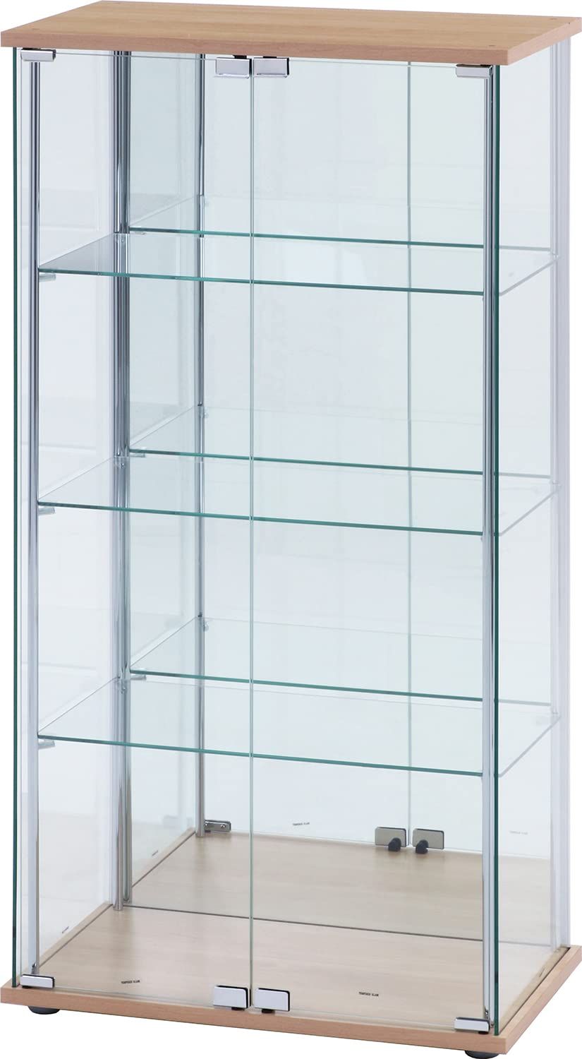 迅速発送 不二貿易 コレクションケース フィギュアケース 4段 幅60.5×奥行36.5×高さ120cm ナチュラル ワイドタイプ 背面ミラー 組立商品 72798