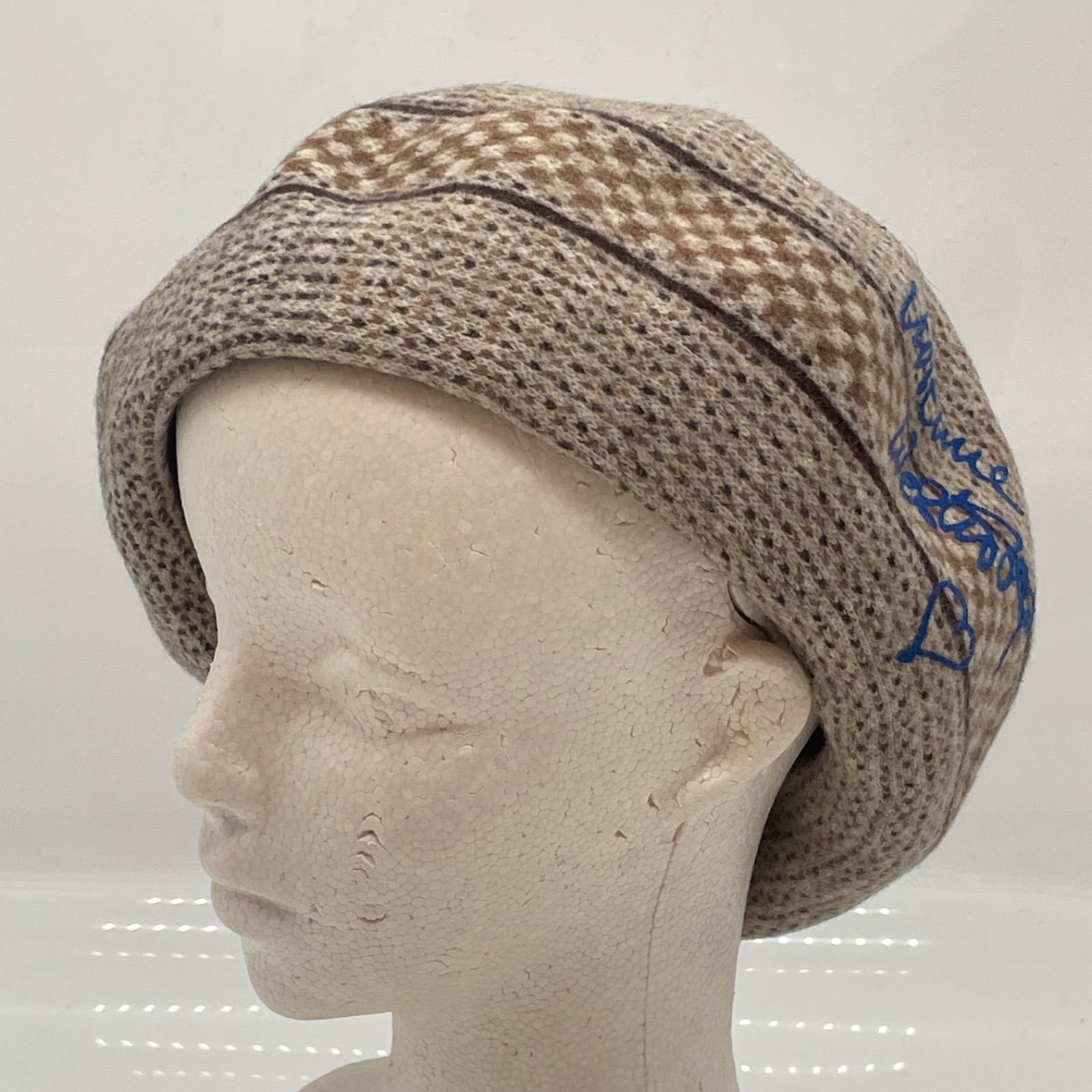 KO3487□ヴィヴィアンウエストウッド ベレー帽 ウール ベージュ系 ロゴプリント デザイン Mサイズ