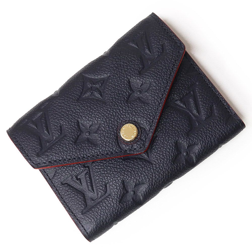 ルイ ヴィトン ポルトフォイユ ヴィクトリーヌ コンパクト 三つ折り財布 モノグラムアンプラント レザー マリーヌルージュ ネイビー ゴールド金具 M64577 LOUIS VUITTON ♥品