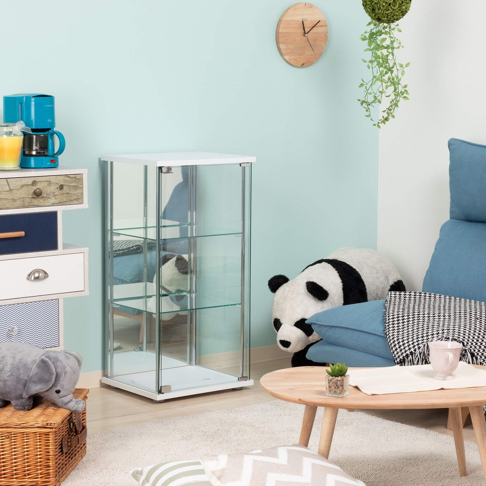 不二貿易 ケース フィギュアケース 3段 幅42 5 奥行36 高さ86 cm ホワイト 強化ガラス 背面ミラー 組立商品 97335