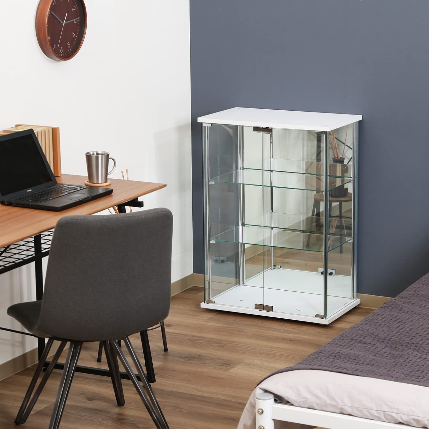 不二貿易 ケース フィギュアケース 3段 幅60.5×奥行36.5×高さ85cm ホワイト ワイドタイプ 背面ミラー 組立商品 72802