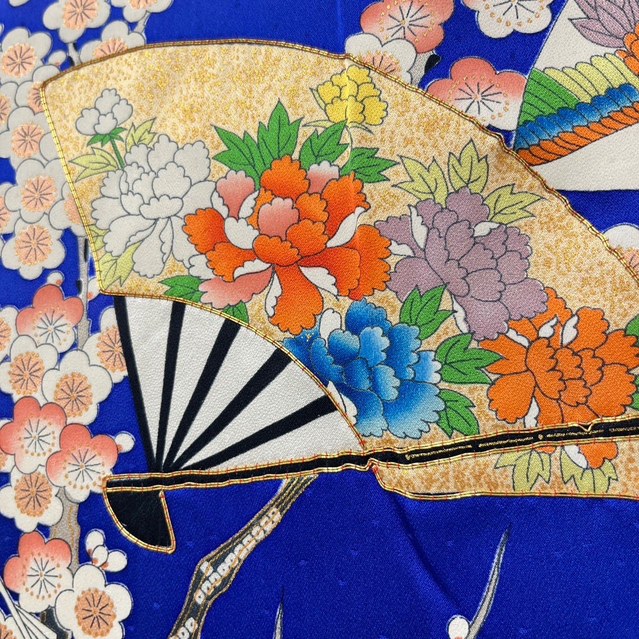 B5◆着物くつろぎ 扇面花模様 金彩 金駒刺繍 袷 正絹 成人式 振袖 着物 B5◇着物くつろぎ 扇面花模様 金彩 金駒刺繍 袷 正絹 成人式 振袖 着物