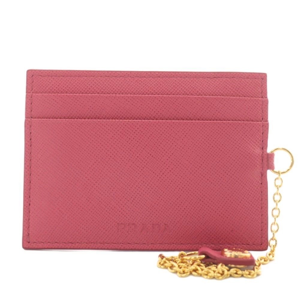 プラダ PRADA サフィアーノ カードケース パスケース 定期入れ レザー チェーン ピンク XZ OH GY11