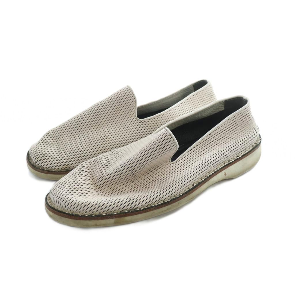 メゾンマルジェラ Maison Margiela スリッポン フラット スクエアトゥ ロゴ レザー メッシュ 42 27cm 白 ホワイト GY04 MQ