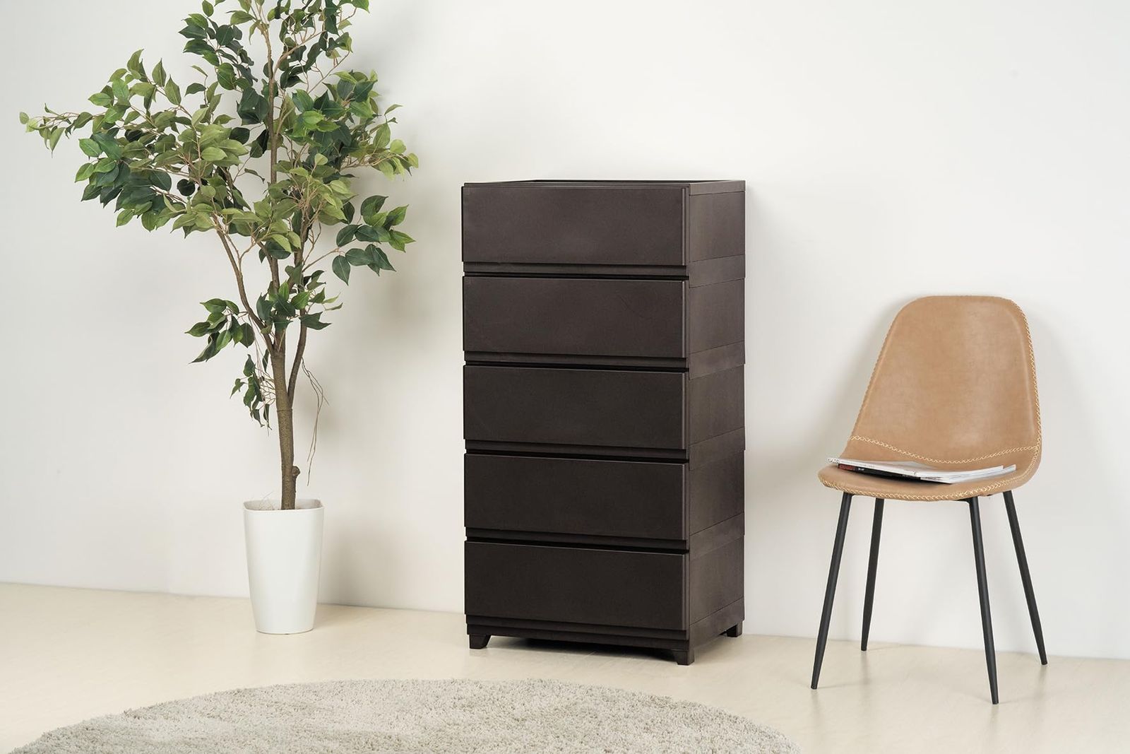 JEJアステージ JEJ Astage 収納ケース 壁付デコニー シーヴォ 5段 ワイド ダークブラウン 簡単組立 幅54×奥行41.7×高さ106.1cm