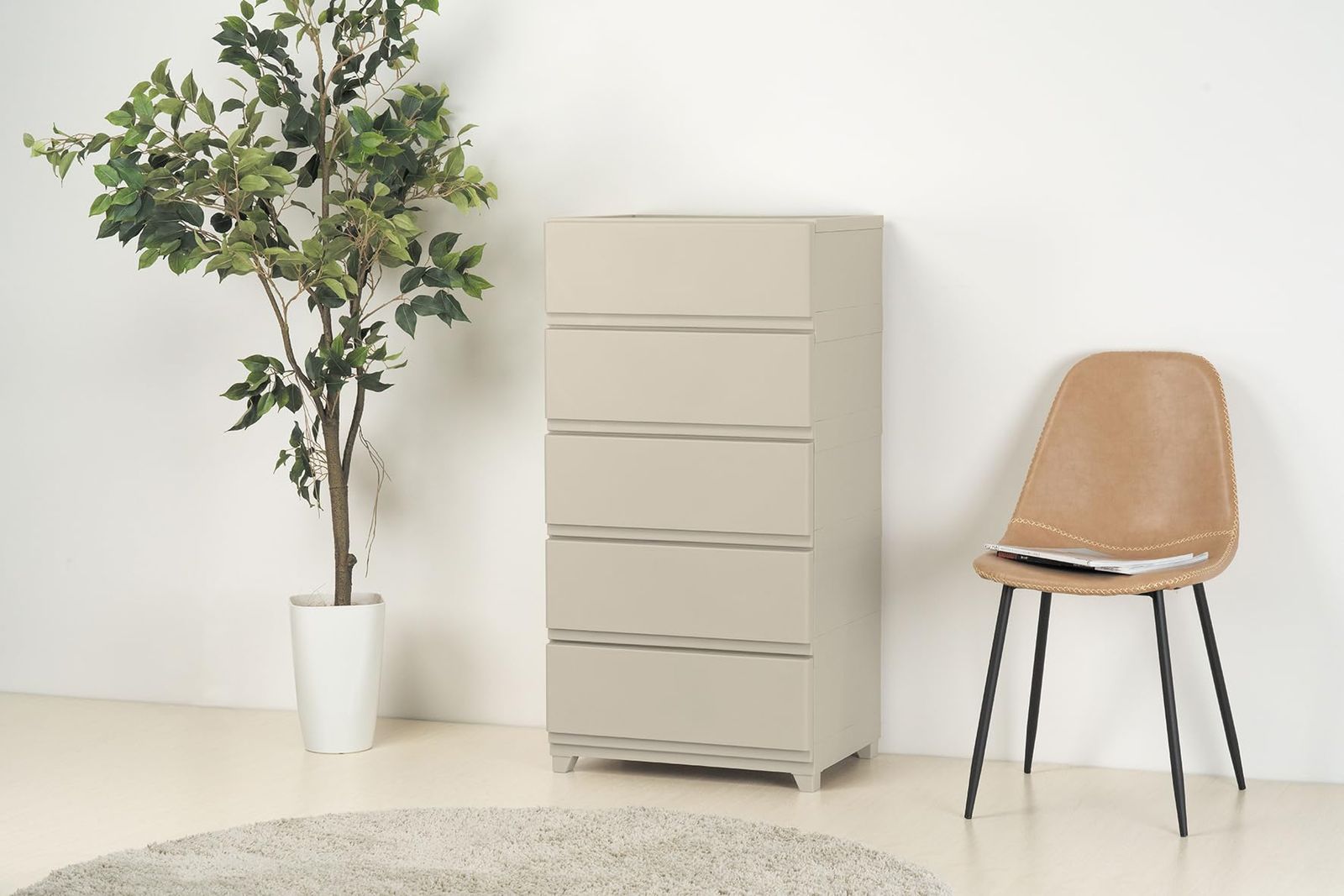 JEJアステージ JEJ Astage 収納ケース 壁付デコニー シーヴォ 5段 ワイド グレージュ簡単組立 幅54×奥行41.7×高さ106.1cm