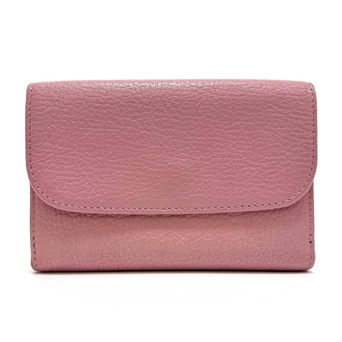 ミュウミュウ 三つ折り財布 コンパクトウォレット ミニウォレット 財布 wallet ピンク pink ゴールド g レザー 本革 ロゴ MIUMIU miumiu