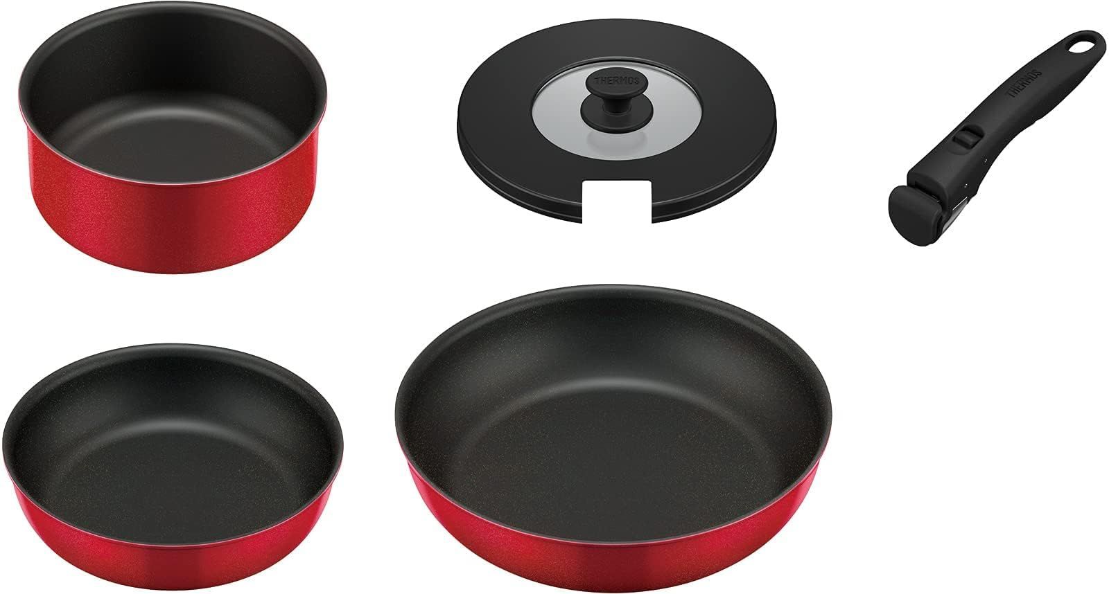 サーモス デュラブルシリーズ 取っ手のとれるフライパン5点セットAB IH対応 レッド KSA-5B R レッド 5点セット