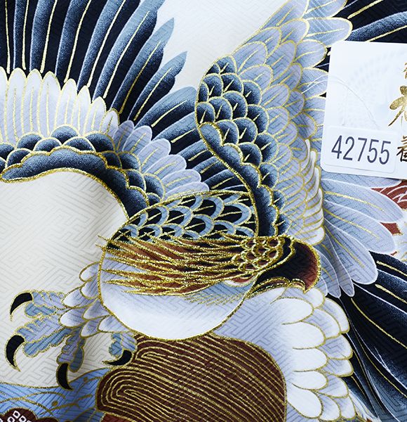 お宮参り 産着 のしめ 男児 男の子 正絹 綸子地 豪華絢爛 金刺繍 白色 鷹 祝着 一つ身 掛け着 熨斗目 NO42755