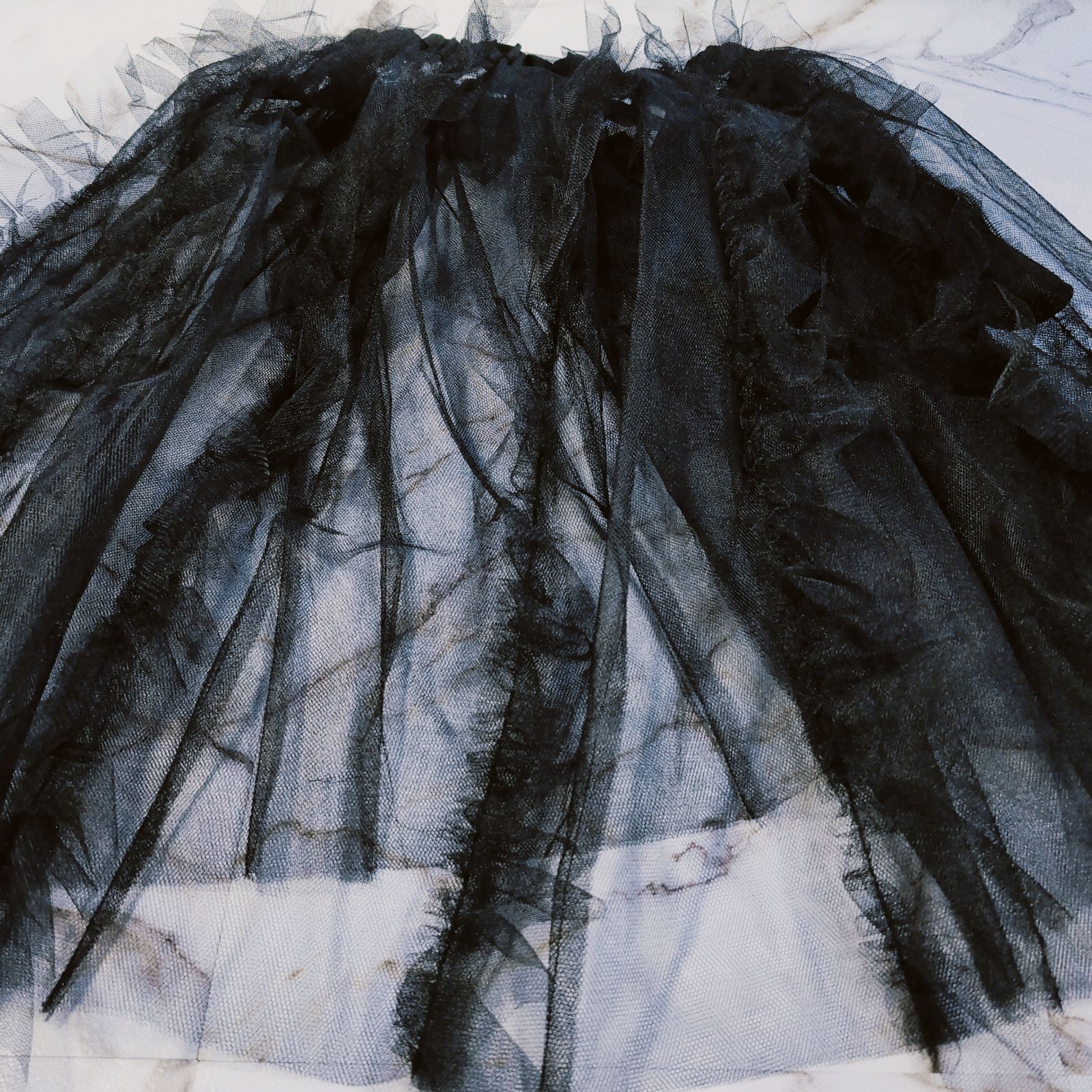 AD2025 tao ナイロンチュール×ウールモヘアクロス後染 ウエストゴムスカート フリーサイズ ブラック フリル GULLKHAN_COM