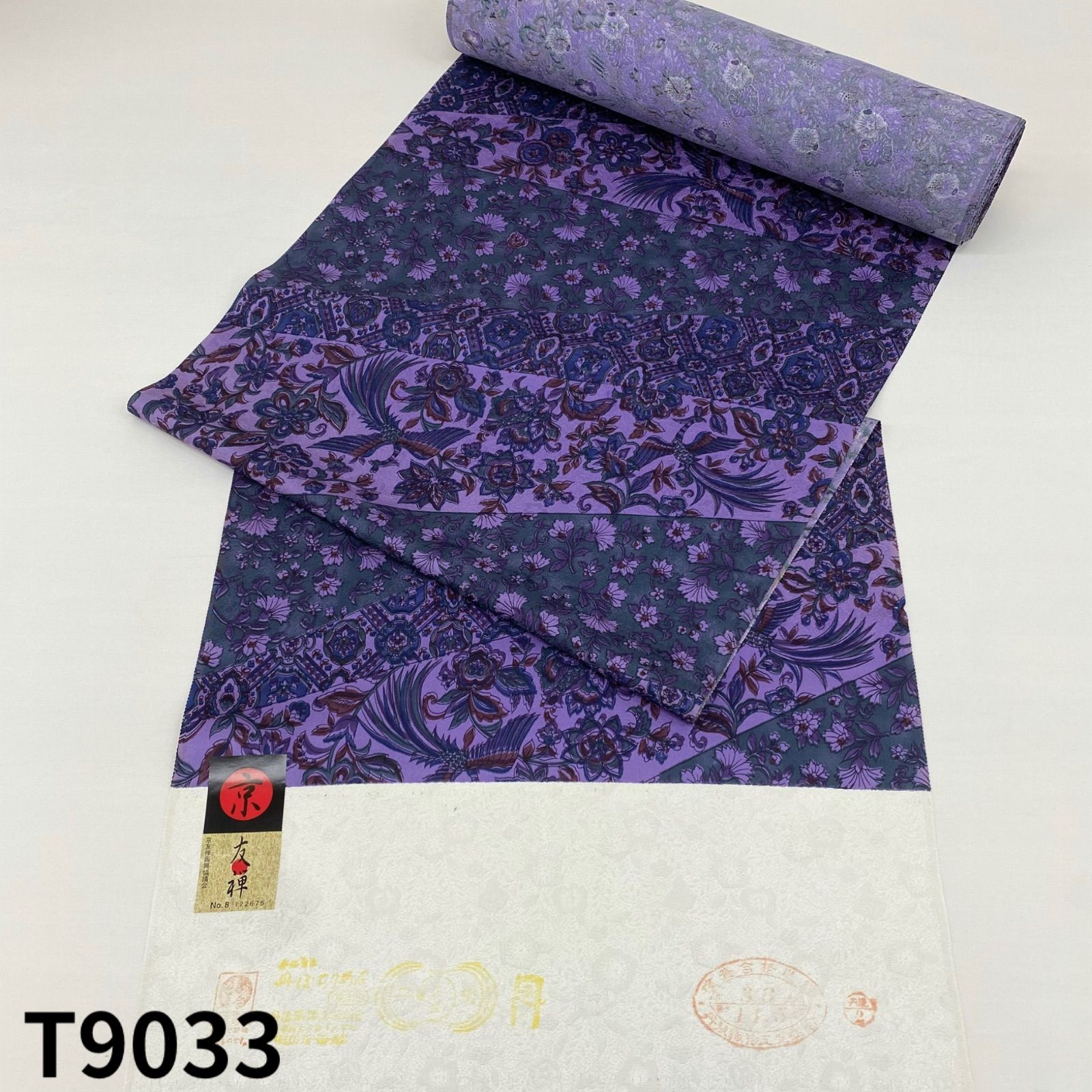 小紋 京友禅 更紗 紋意匠 鳥 反物 正絹 T 9033