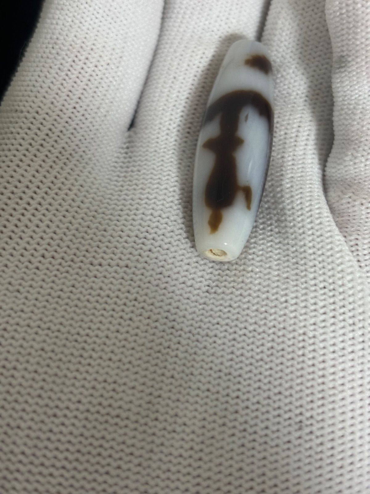 希少 藏傳天珠 騎龍観音白天珠 風水 ◇高級白天珠◇