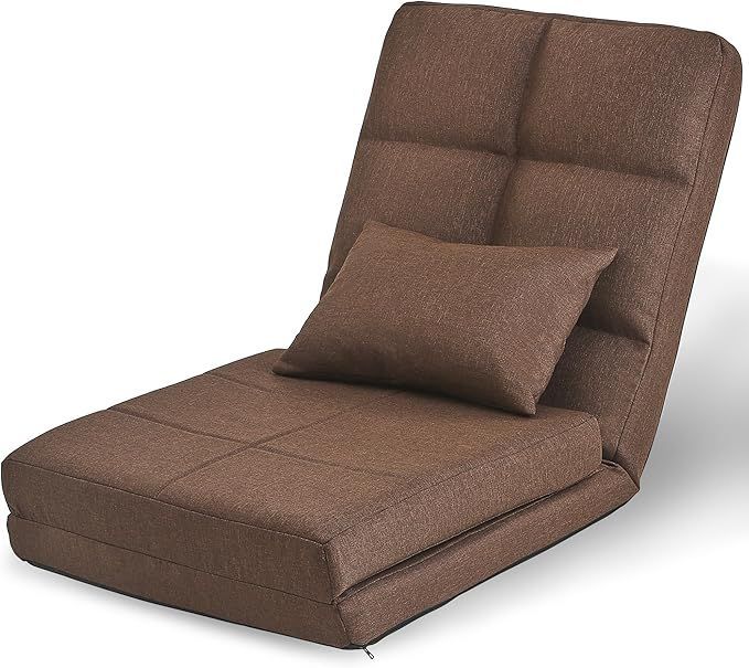 座椅子 フロアチェア 178×60×9cm 6.2kg ブラウン 折りたたみ 5段階リクライニング 腰クッション付 横になって快適 ブラウン