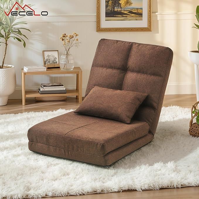 座椅子 フロアチェア 178×60×9cm 6.2kg ブラウン 折りたたみ 5段階リクライニング 腰クッション付 横になって快適 ブラウン