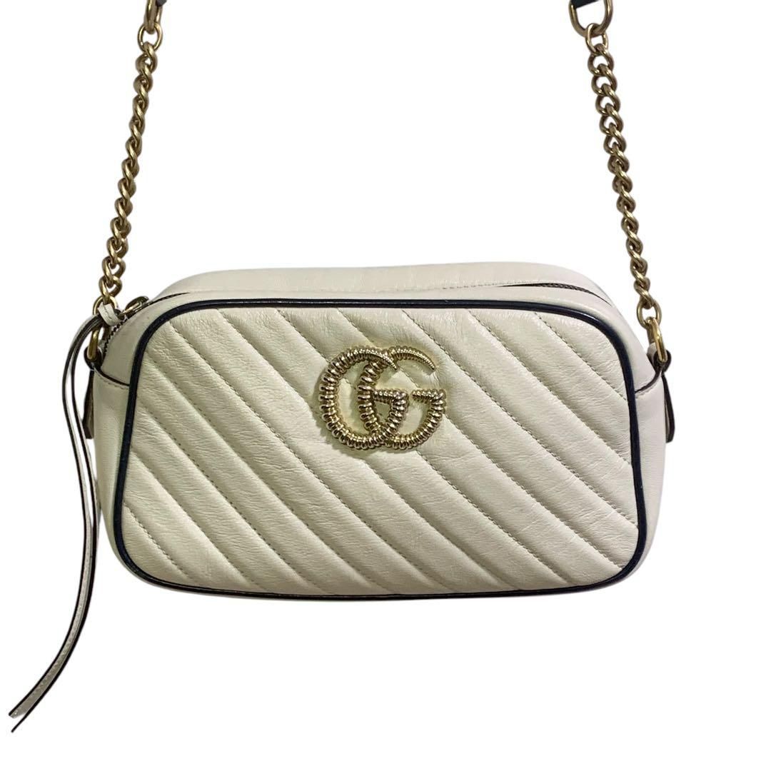 GUCCI グッチ GGマーモント チェーン ショルダーバッグ ホワイト 447632