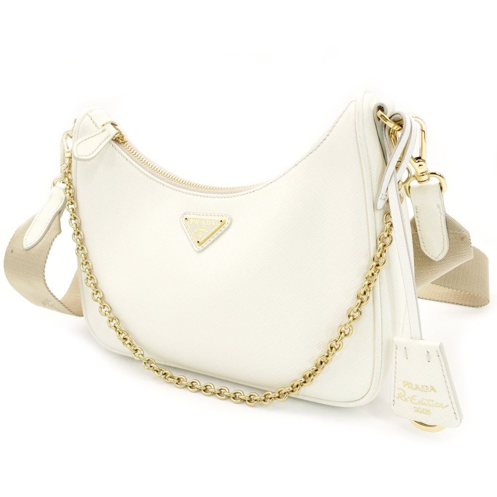 プラダ PRADA ショルダーバッグ 2way Re-Edition 2005 リ エディション ホワイト レザー 1BH204 ショルダーバッグ ゴールド金具 7-10-540 DECORATOM_COM_BR