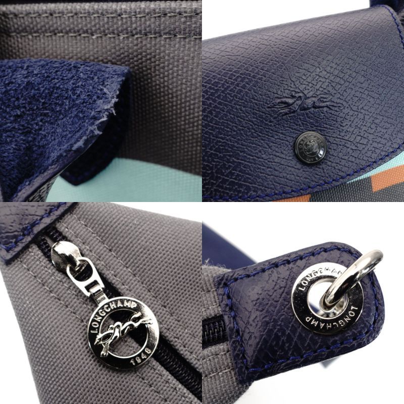 ロンシャン Longchamp プリアージュ カスタム シグネチャー Y.T ハンドバッグ キャンバス レザー グレー×ネイビー 2way 7-10-598 DECORATOM_COM_BR