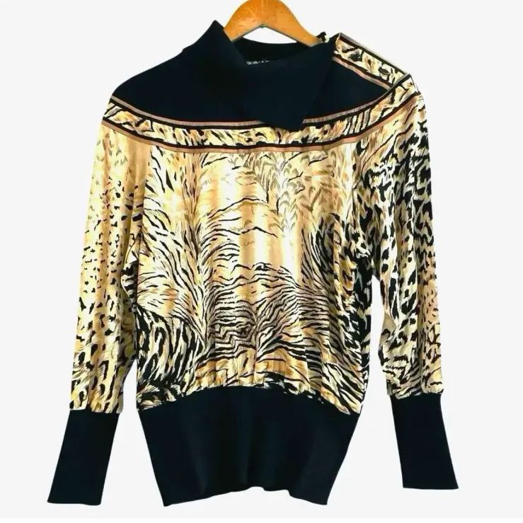 LEONARD レオナール 毛 絹 ウール シルク ニット 切り替え カットソー M